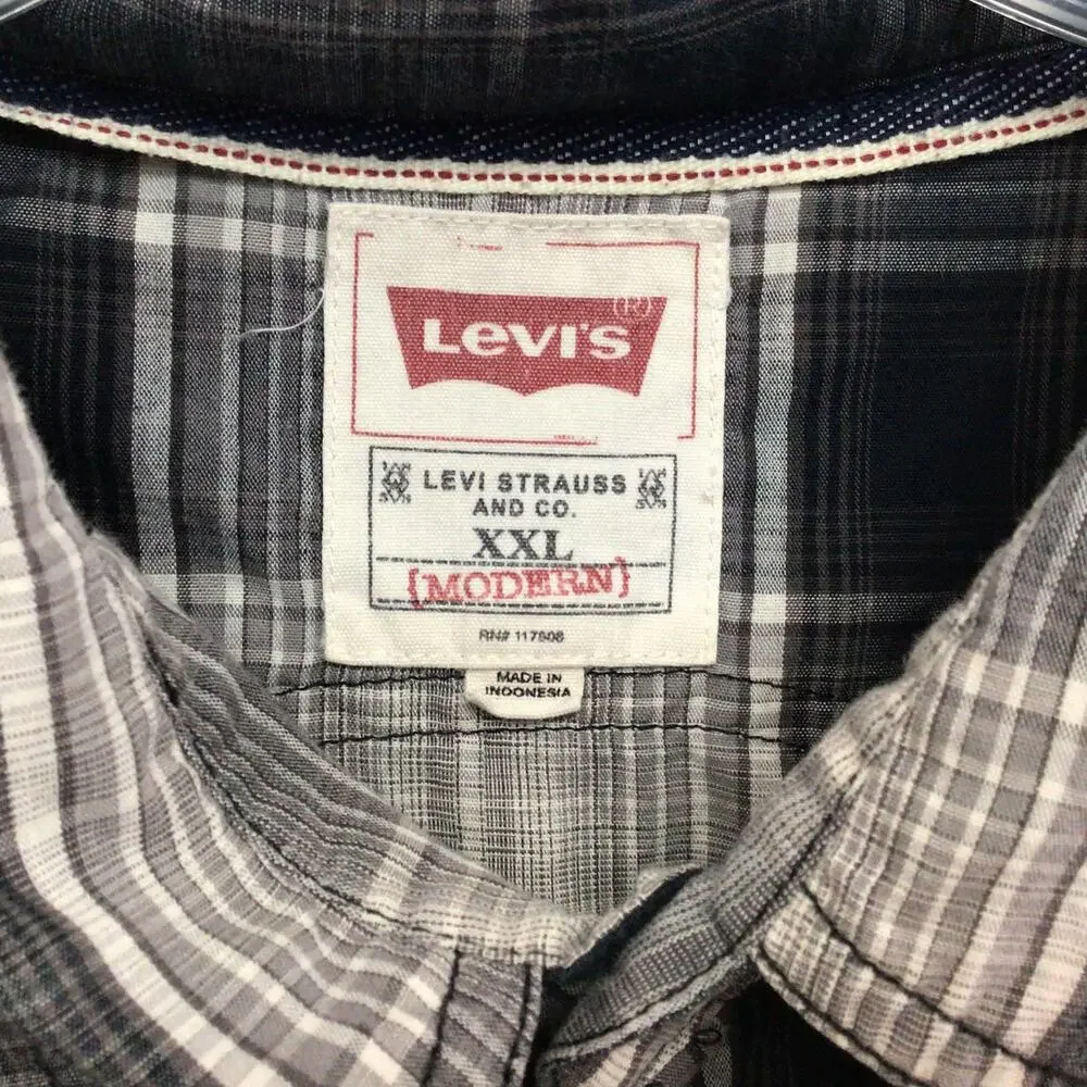 Levi's Men's Western Pearl Snap Plaid Button Front Shirt Sz XXL